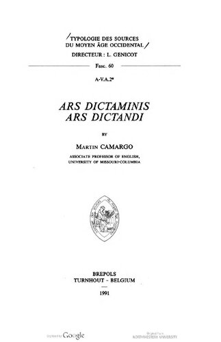 Ars Dictaminis, Ars Dictandi (Typologie Des Sources Du Moyen Age Occidental)