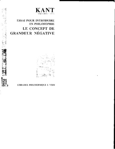 Essai pour introduire en philosophie le concept de grandeur négative