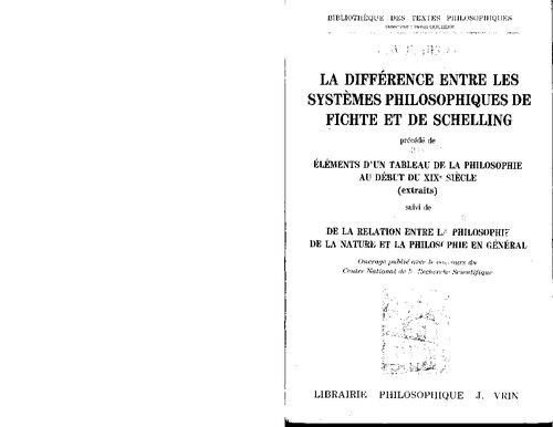 La Difference Entre les Systemes Philosophiques de Fichte et de Schelling