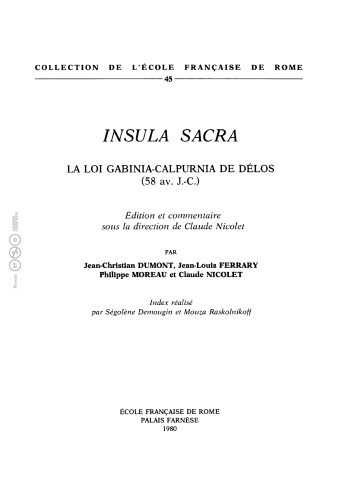 Insula sacra : la loi Gabinia-Calpurnia de Délos (58 av. J.-C.)