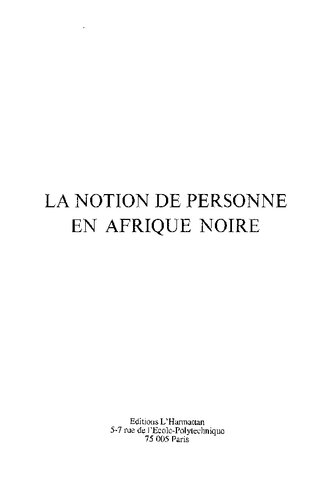 La notion de personne en Afrique Noire