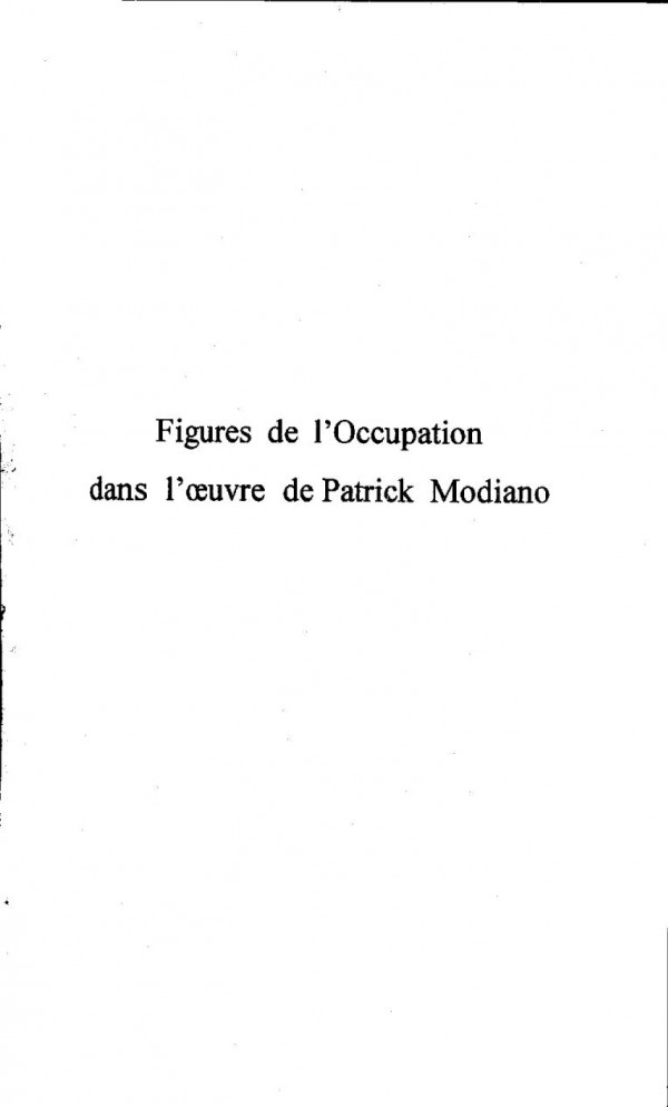 Figures de l'Occupation dans l'œuvre de Patrick Modiano