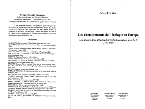 Les cheminements de l'écologie en Europe : une histoire de la diffusion de l'écologie au miroir de la forêt, 1880-1980