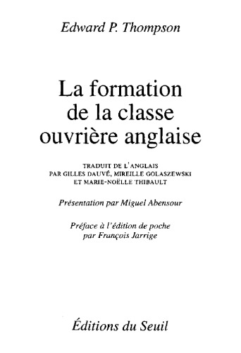 La formation de la classe ouvrière anglaise