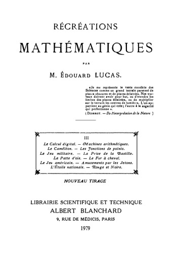 Récréations mathématiques, volume 3