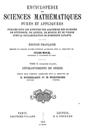 Encyclopédie des sciences mathématiques pures et appliquées. Tome II, Analyse. (cinquième volume), Développements en séries