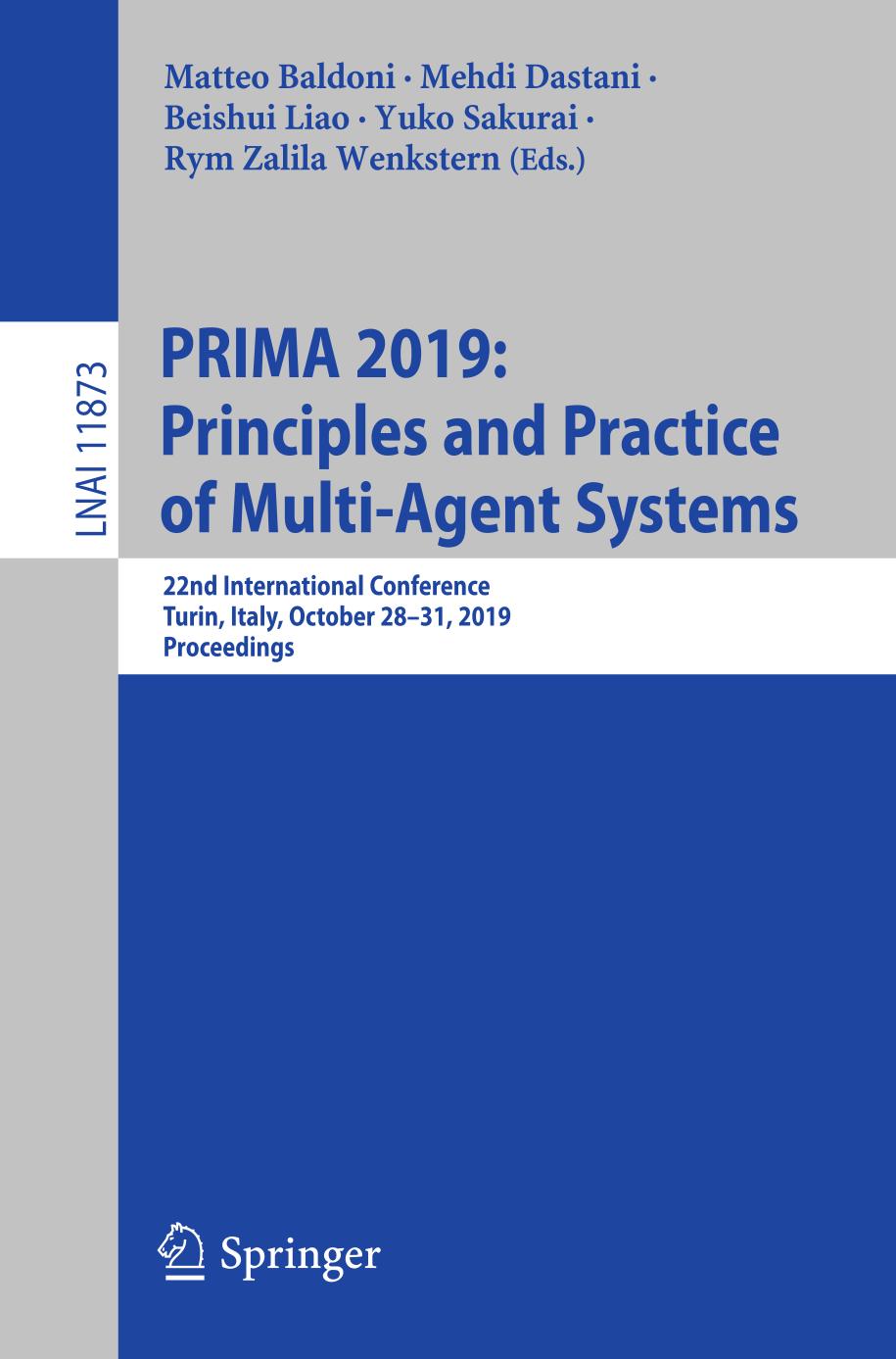 PRIMA 2019 : 22nd International Conference, Turin, Italy, October 28-31, 2019, Proceedings.