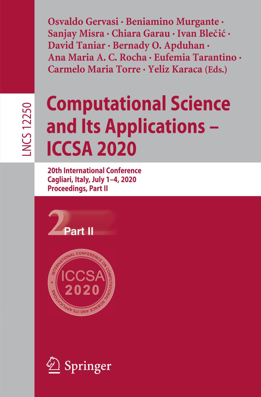 Computational Science and Its Applications - ICCSA 2020 20th International Conference, Cagliari, Italy, July 1-4, 2020, Proceedings, Part VII
