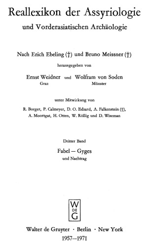 Reallexikon Der Assyriologie Und Vorderasiatischen Archaologie