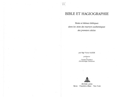 Bible Et Hagiographie