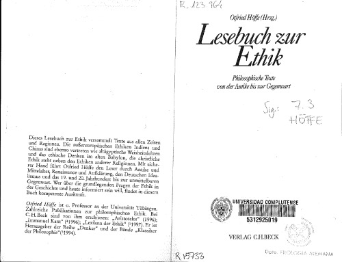 Lesebuch zur Ethik. Philosophische Texte von der Antike bis zur Gegenwart
