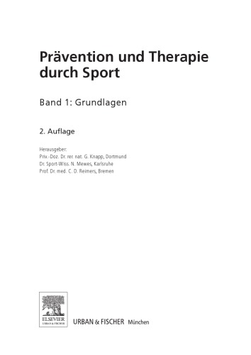 Pr�vention Und Therapie Durch Sport, Band 1