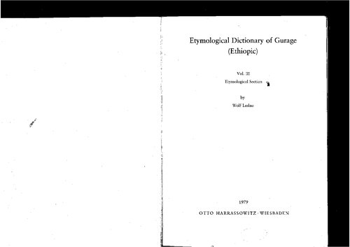 Etymological Dictionary Of Gurage (Ethiopic)