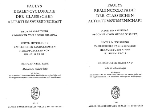 Realencyclopadie Der Classischen Altertumswissenschaft