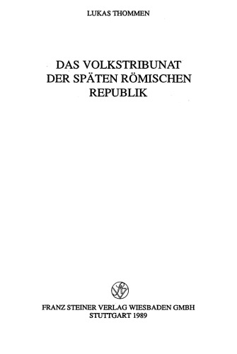 Das Volkstribunat der späten römischen Republik