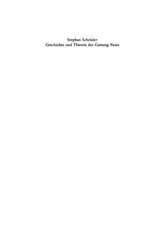 Geschichte Und Theorie Der Gattung Paian