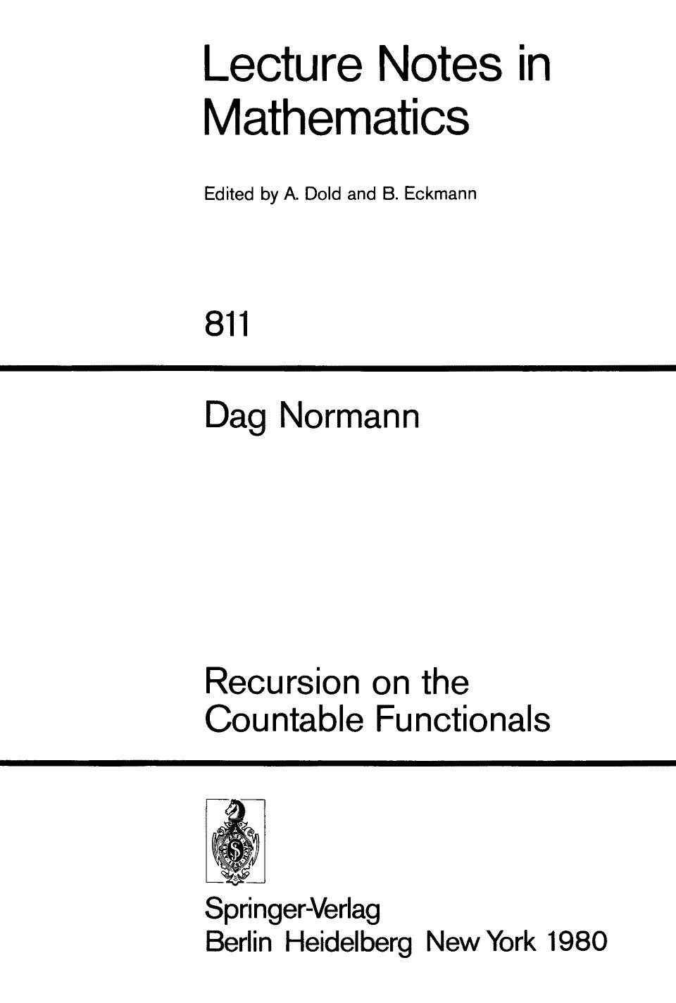 Recursion on the Countable Functionals.