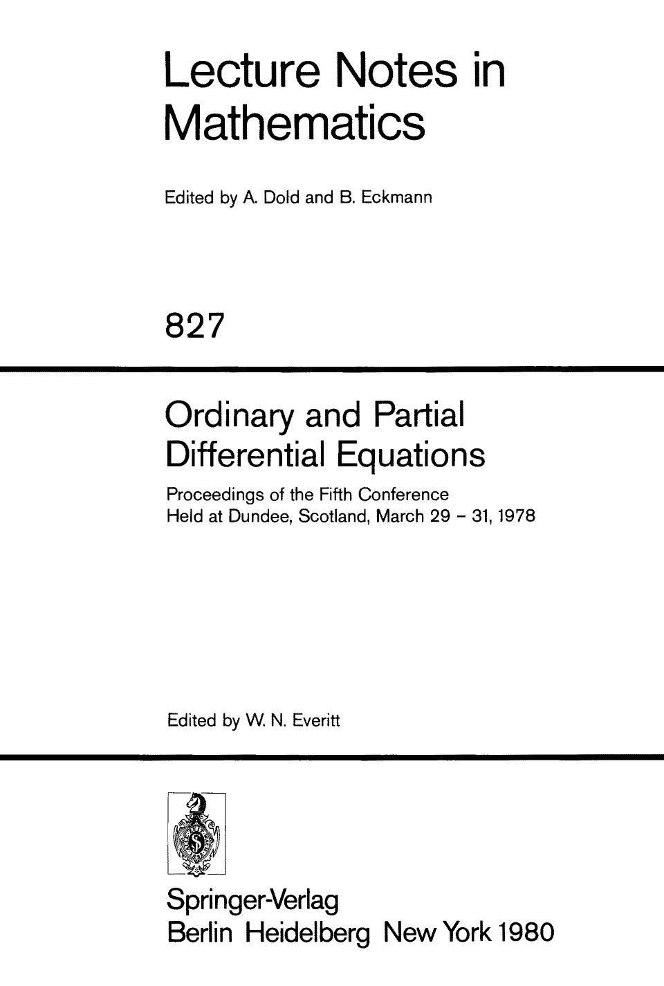 Ordinary and Partial Differential Equations : Proceedings of the Seventh Conference Held at Dundee, Scotland, March 29 - April 2, 1982.