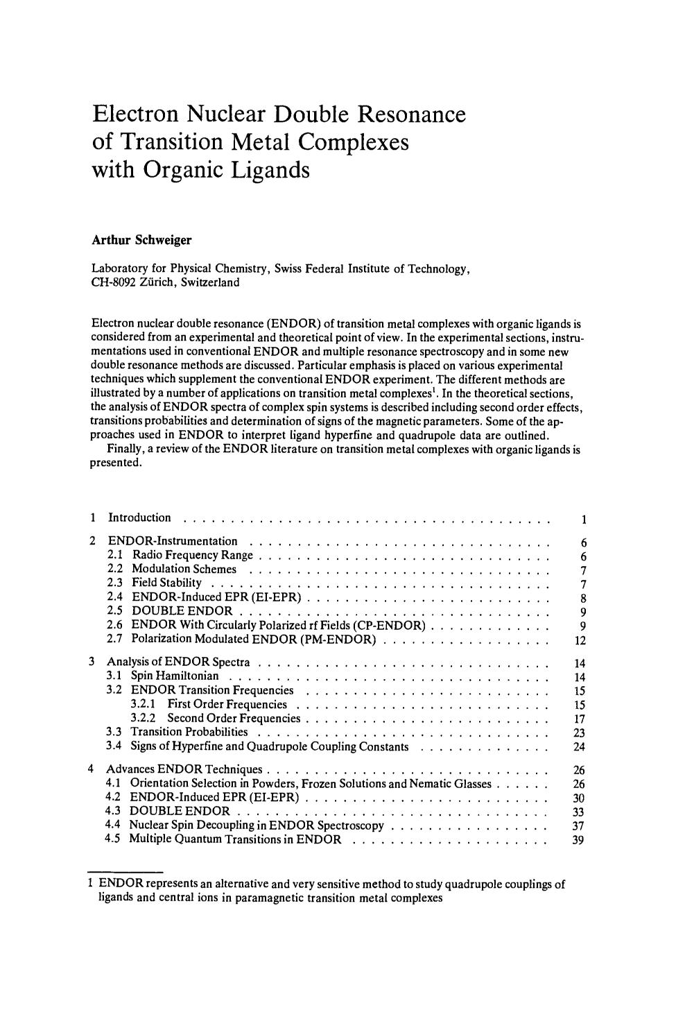 Electron Nuclear Double Resonance of Transition Metal Complexes with Organic Ligands