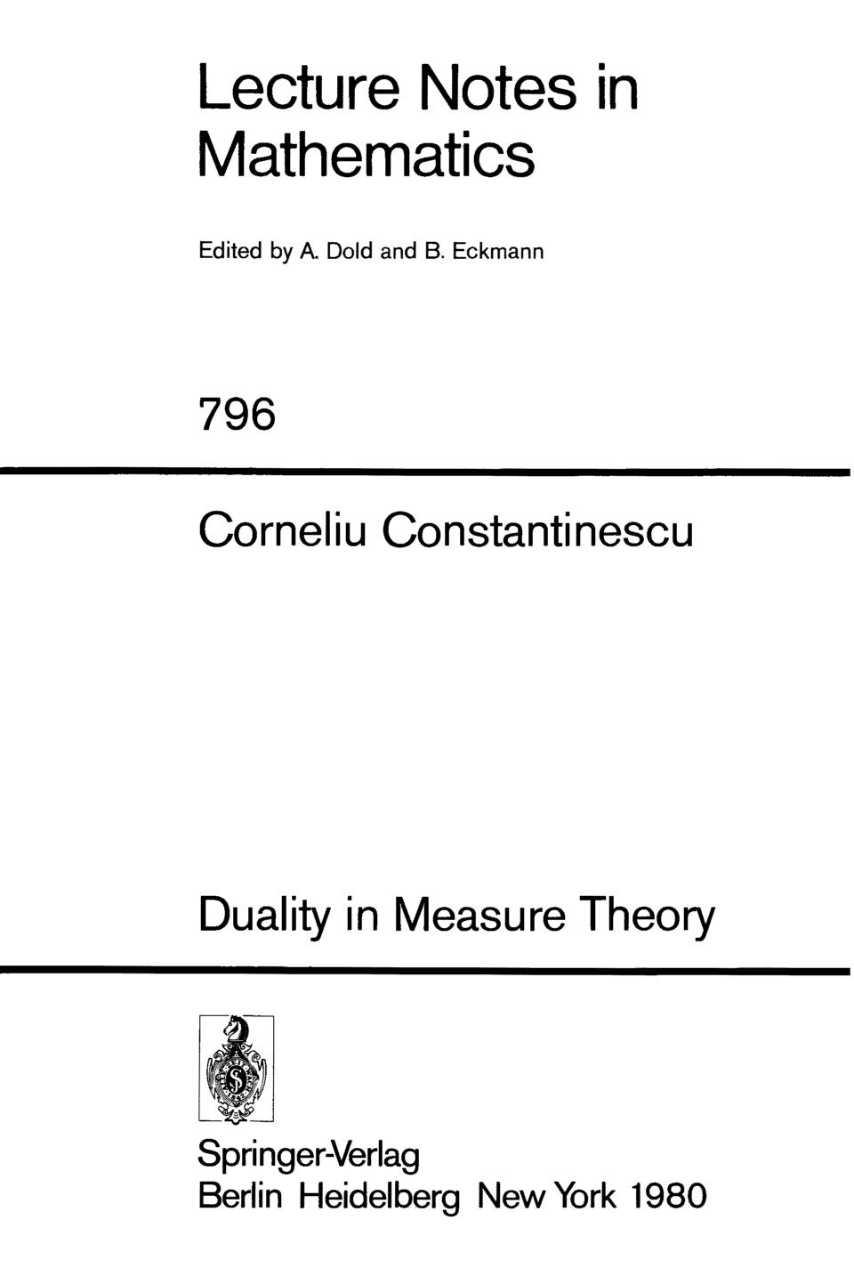 Duality in Measure Theory.