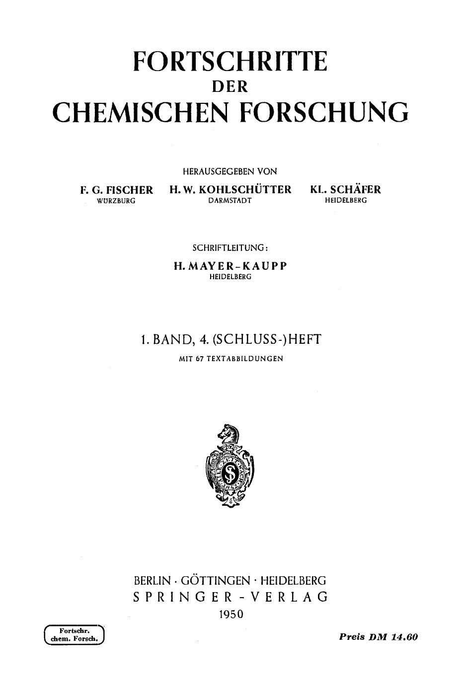 Fortschritte der Chemischen Forschung Volume 1.