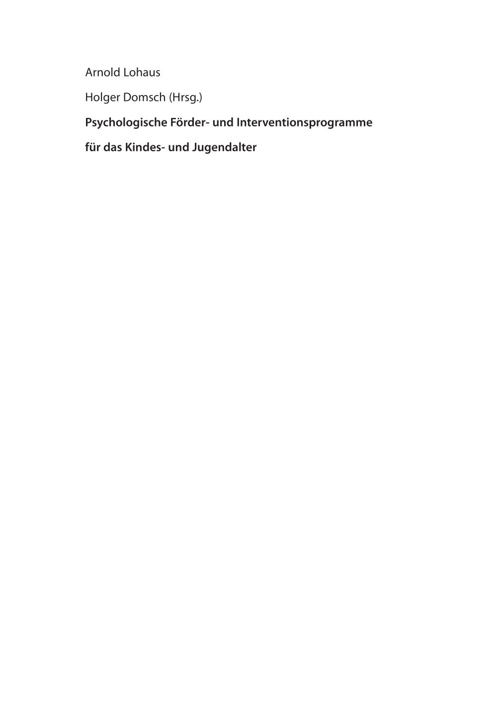 Psychologische Förder- und Interventionsprogramme für das Kindes- und Jugendalter