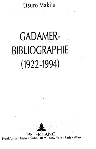 Gadamer Bibliographie (1922-1994)