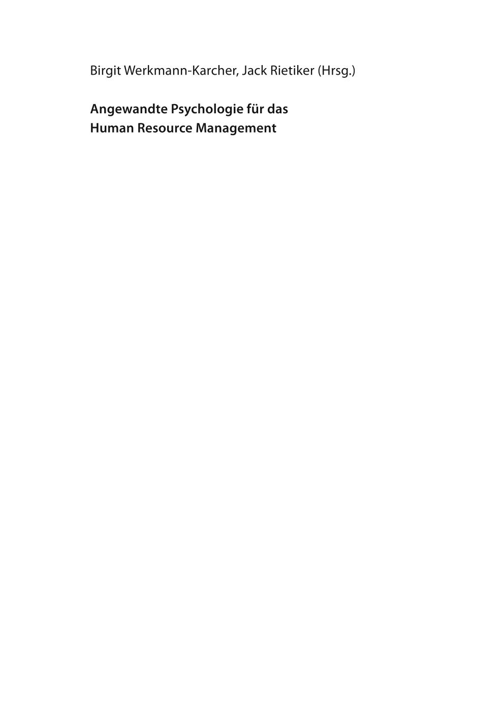 Angewandte Psychologie für das Human Resource Management : Konzepte und Instrumente für ein wirkungsvolles Personalmanagement