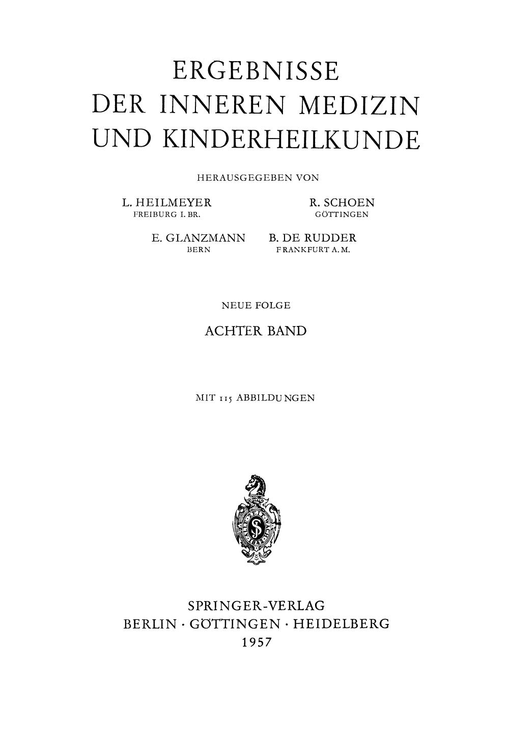 Ergebnisse der Inneren Medizin und Kinderheilkunde