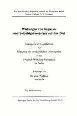 Wirkungen Von Salpeter- und Salpetrigsäureestern Auf das Blut