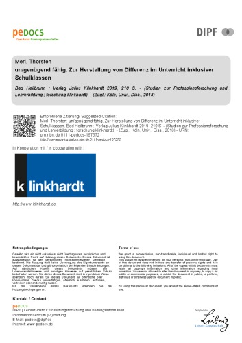 Un/genügend fähig zur Herstellung von Differenz im Unterricht inklusiver Schulklassen