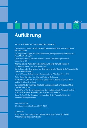 Thema: Pflicht und Verbindlichkeit bei Kant : quellengeschichtliche, systematische und wirkungsgeschichtliche Beiträge