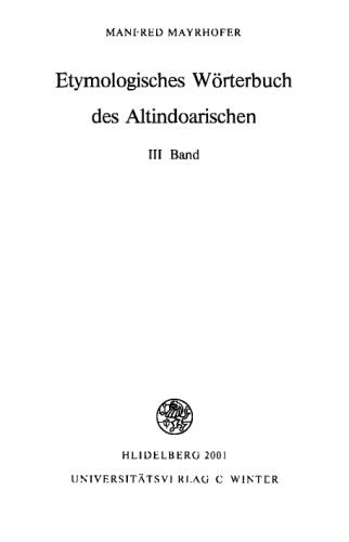 Etymologisches Wörterbuch des Altindoarischen