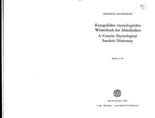 Kurzgefasstes Etymologisches Worterbuch Des Altindischen, Band 2