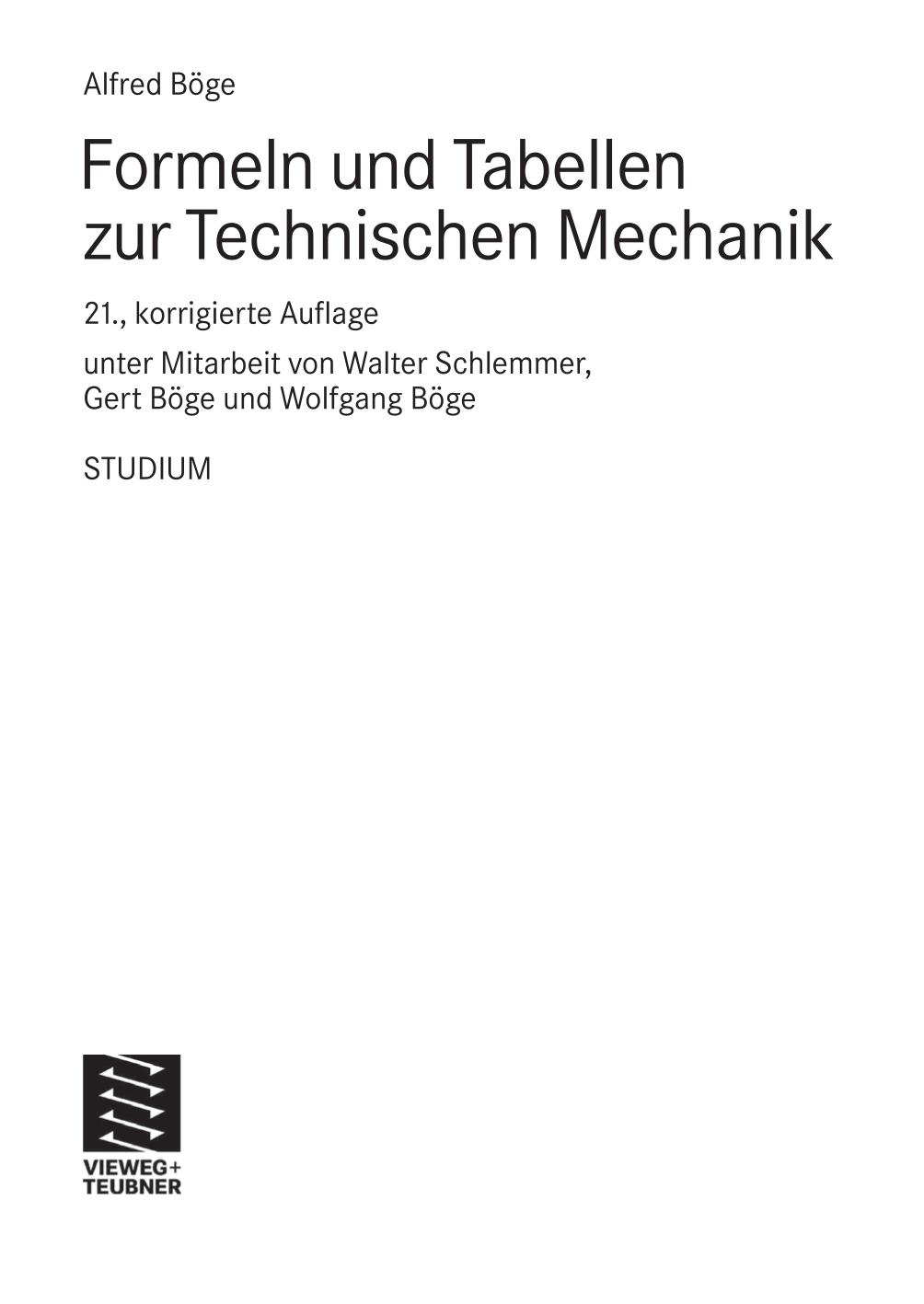 Formeln und Tabellen zur Technischen Mechanik