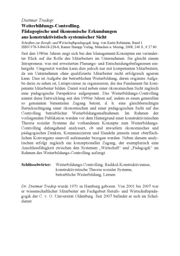 Weiterbildungs-Controlling : Pädagogische und ökonomische Erkundungen aus konstruktivistisch-systemischer Sicht