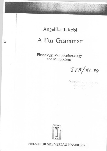 A Fur grammar : phonology, morphophonology and morphology