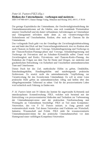 Risiken des Unternehmens - vorbeugen und meistern