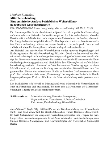 Mitarbeiterbindung : Eine empirische Analyse betrieblicher Weiterbildner in deutschen Grossunternehmen