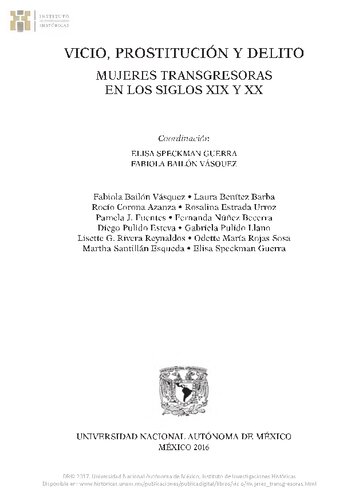 Vicio, prostitución y delito : mujeres transgresoras en los siglos XIX y XX