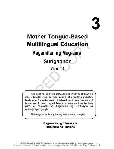 Mother Tongue-Based Multilingual Education. Kagamitan ng Mag-aaral. Surigaonon 3