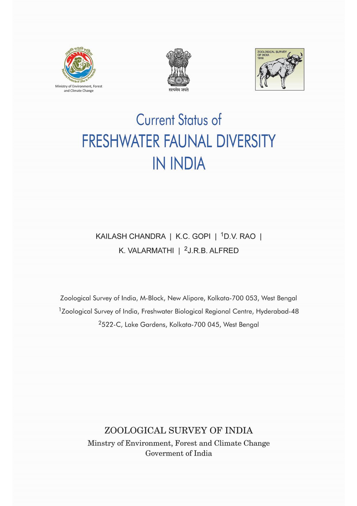 Current status of freshwater faunal diversity in India