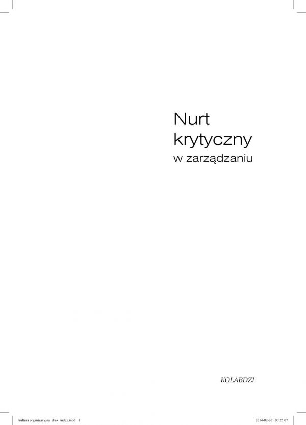 Nurt krytyczny w zarządzaniu : kultura, edukacja, teoria