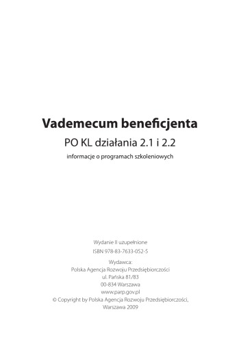 Vademecum beneficjenta PO KL działania 2.1 i 2.2 : informacje o programach szkoleniowych