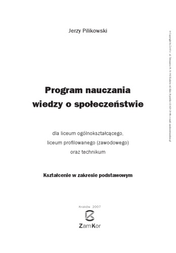 Program nauczania o wiedzy o społeczeństwie : dla liceum ogólnokształcącego, liceum profilowanego (zawodowego) oraz technikum : kształcenie w zakresie podstawowym