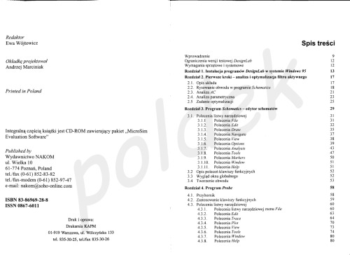 PSpice symulacja i optymalizacja układów elektronicznych : MicroSim Evaluation Software DesignLab Relase 8 : Schematics, Probe, PSpice Analysis, Pspice Optimizer, Symbol Editor