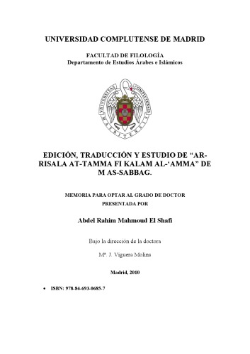 Edición, traducción y estudio de "Ar-risala at-tamma fi kalam al-'amma" de M As-Sabbag