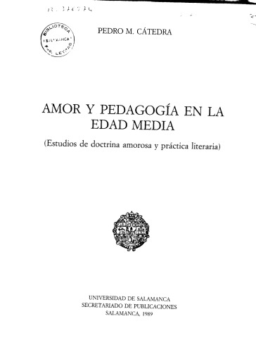 Amor Y Pedagogia En La Edad Media