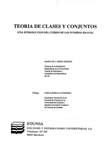 Teoría de clases y conjuntos : (una introducción del cuerpo de los números reales)