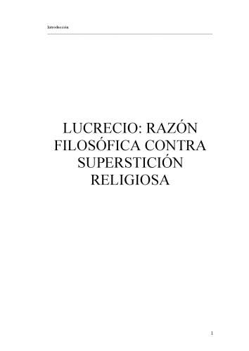 Lucrecio : razón filosófica contra superstición religiosa